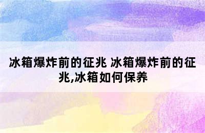 冰箱爆炸前的征兆 冰箱爆炸前的征兆,冰箱如何保养